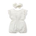 2pcs Baby Girl 95% Cotton Lace Flutter-sleeve Romper with Headband Set White image 2