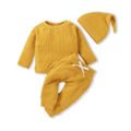 Baby Boy/Girl 3pcs Solid Ribbed Long-sleeve Pullover and Trouser Set Ginger image 1