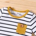 2pcs Baby Boy Short-sleeve Striped Tee and Solid Knitted Shorts Set Yellow