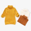 Baby Girl Solid Cable Knit Turtleneck Long-sleeve Dress White