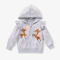 Toddler Girl Fox Embroidered Heart/Star Print Zipper Hooded Jacket Grey