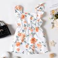 Toddler Girl Floral Print Button Design Ruffled Strap Rompers White