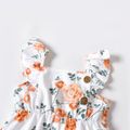 Toddler Girl Floral Print Button Design Ruffled Strap Rompers White