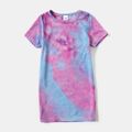 Tie Dye Round Neck Short-sleeve Bodycon T-shirt Dress for Mom and Me bluishviolet image 3