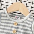 Toddler Girl Button Design Ribbed Stripe Tank Top Grey