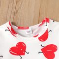 2-piece Kid Girl Heart Print Short-sleeve Tee and Bowknot Zipper Design Metallic Red Skirt Set White