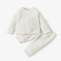 2pcs Baby Boy/Girl Solid Long-sleeve Imitation Knitting Set White image 1