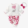 Baby 2pcs Elephant and Love Heart Print Long-sleeve Jumpsuit Set White