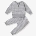 2pcs Baby 95% Cotton Long-sleeve All Over Striped Pullover and Trousers Set Light Grey image 1