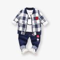 Baby and Toddler Boys 3-piece Smiling Face Tee Plaid Coat and Pants   Navy