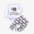 3pcs Baby Boy/Girl 95% Cotton Long-sleeve Letter and Elephant Print Set Multi-color