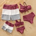 Family Matching Colorblock Swim Trunks Shorts and Two-Piece Ruched Drawstring Bikini Set Swimsuit Cameo brown image 1