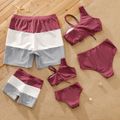 Family Matching Colorblock Swim Trunks Shorts and Two-Piece Ruched Drawstring Bikini Set Swimsuit Cameo brown image 2