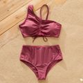 Family Matching Colorblock Swim Trunks Shorts and Two-Piece Ruched Drawstring Bikini Set Swimsuit Cameo brown image 3