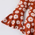 2pcs Toddler Girl Button Design Tie Knot Camisole and Floral Print Flared Pants Set Apricot