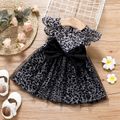 Baby Girl 100% Cotton Bowknot Design Black Leopard Flutter-sleeve Mesh Dress Black