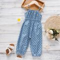 Toddler Girl Polka dots Bowknot Design Denim Cami Jumpsuits Blue image 2