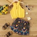 2pcs Kid Girl Yellow Halter Camisole and Bowknot Design Exotic Shorts Set Ginger-2