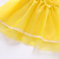 Ray Of Sunshine Solid Mesh Layered Ruffle and Bow Decor Lace Splice Sleeveless Yellow Toddler Dress Yellow