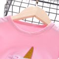2pcs Unicorn Applique Short-sleeve T-shirt Top and Mesh Layered Skirt Pink or Purple Toddler Set Pink