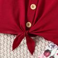 2pcs Toddler Girl Tie Knot Button Design Burgundy Camisole and Floral Print Falred Pants Set Burgundy image 4