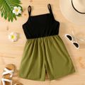 Kid Girl Letter Print Colorblock Cami Rompers Army green