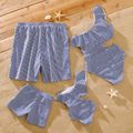 Family Matching Blue Pinstriped Swim Trunks Shorts and One Shoulder Ruffle Hollow Out One-Piece Swimsuit White image 2