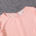Pink 3D Floral Applique Mesh Long-sleeve Belted Slim-fit Dress for Mom and Me Pink image 3