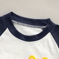100% Cotton 2pcs Color Block Dinosaur Print Short-sleeve Yellow or Black or Blue Toddler Set Black