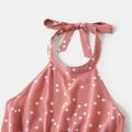 Polka Dots Pink Halter Neck Sleeveless Belted Romper for Mom and Me Mauve Pink image 3