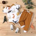 2pcs Baby Girl All Over Dinosaur Print Short-sleeve Romper and Pants Set ColorBlock