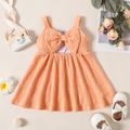Baby Girl Solid Textured Sleeveless Bowknot Hollow Out Dress Orange image 1