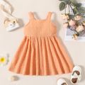 Baby Girl Solid Textured Sleeveless Bowknot Hollow Out Dress Orange image 3