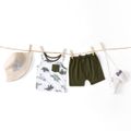 2pcs Baby Boy Allover Dinosaur Print Sleeveless Tank Top and Solid Shorts Set DarkGreen image 3