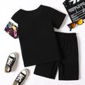 2pcs Kid Boy Tie Dyed Colorblock Short-sleeve Tee and Elasticized Shorts Set Black
