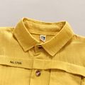 2pcs Solid Lapel Collar Chest Pocket Short-sleeve Yellow or Green Shirt Top and Dark Blue Denim Shorts Toddler Set Yellow