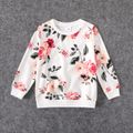 All Over Pink Floral Print Round Neck Long-sleeve Pullover Sweatshirts for Mom and Me White