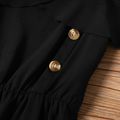 Kid Girl Button Design Flounce Cold Shoulder Solid Color Cami Dress Black