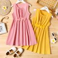 Kid Girl Solid Color Floral Design Sleeveless Dress Yellow