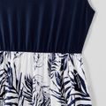 Family Matching Solid Splicing Plant Print Sleeveless Midi Dresses and Short-sleeve T-shirts Sets royalblue image 4
