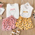 2pcs Kid Girl Bowknot Design Sleeveless Tee and Allover Print Shorts Set Pink image 1