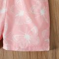 Kid Girl Butterfly Print Button Design Sleeveless Denim/Pink Halter Rompers Pink
