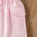 Shorts de bolsa de papel com design de bolso de botão de cor sólida para menina infantil Rosa image 5