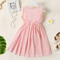 Kid Girl Solid Color Hollow out Button Design V Neck Sleeveless Dress Pink image 3