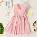 Kid Girl Solid Color Hollow out Button Design V Neck Sleeveless Dress Pink image 1