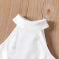2pcs Toddler Girl Ribbed Halter Tank Top and Belted Shorts Set White image 4