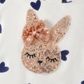 2pcs Kid Girl Heart Print Rabbit Sequined Short-sleeve Tee and Pink Shorts Set White