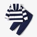 2-piece Toddler Boy Stripe Pocket Design Hoodie and Dark Blue Pants Set Dark Blue