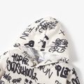 2pcs Baby Boy 95% Cotton Denim Ripped Jeans and All Over Graffiti Letter Print Long-sleeve Hoodie Set Color block image 3