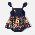 All Over Floral Print Off Shoulder Ruffle Dress for Mom and Me Dark Blue